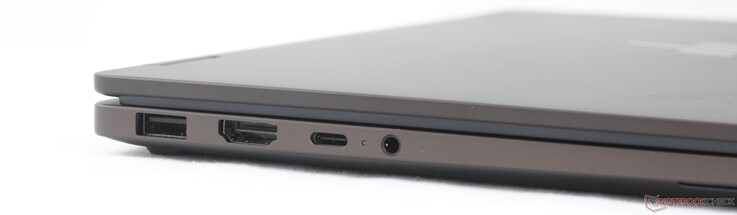 Izquierda: USB-A (10 Gbps), HDMI 2.1, USB-C 3.2 Gen. 2 (40 Gbps) con DisplayPort 2.1 y Power Delivery 3.1, toma de auriculares de 3,5 mm