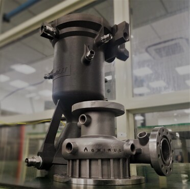 El motor cohete impreso en 3D y la bomba LOX (Fuente de la imagen: Agnikul)