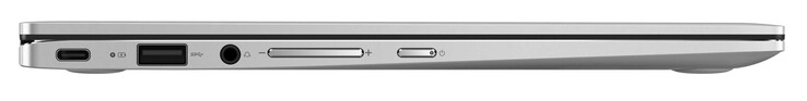 Lado izquierdo: USB 3.2 Gen 1 (Tipo C; DisplayPort, suministro de energía), USB 3.2 Gen 1 (Tipo A), audio combo, balanceo de volumen, botón de encendido