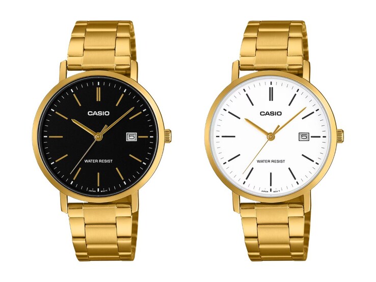De izquierda a derecha: los relojes Casio MTP-VT05G-1E y MTP-VT05G-7E