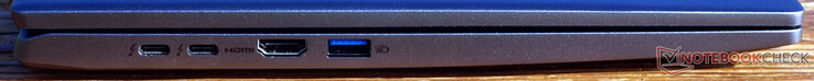 Conexiones a la izquierda: 2 x Thunderbolt 4, HDMI 2.1, USB-A (5 Gbit/s, siempre activado)