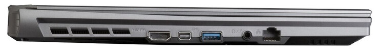 Lado izquierdo: HDMI 2.0, Mini DisplayPort 1.4, USB 3.2 Gen 1 (Tipo A), audio combo, Gigabit Ethernet