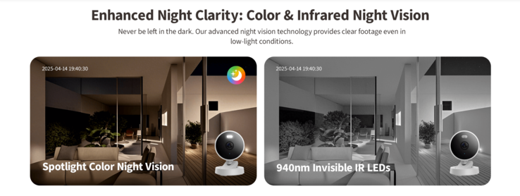 La cámara Aqara G100 tiene dos modos de visión nocturna, mostrados arriba. (Fuente de la imagen: Aqara)