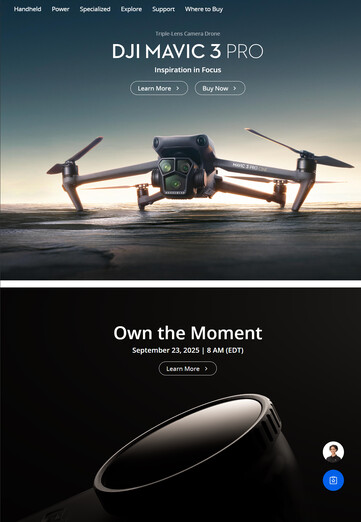 En cambio, la página web estadounidense de DJI no lo hace. (Fuente de la imagen: DJI)