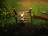 Quill descansa sobre un puente de madera en Moss: La reliquia olvidada.
