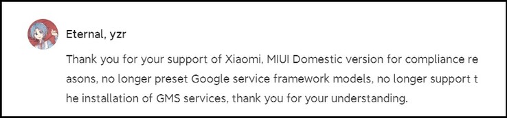 Mensaje en el foro de Xiaomi. (Fuente de la imagen: Xiaomi - traducción automática)