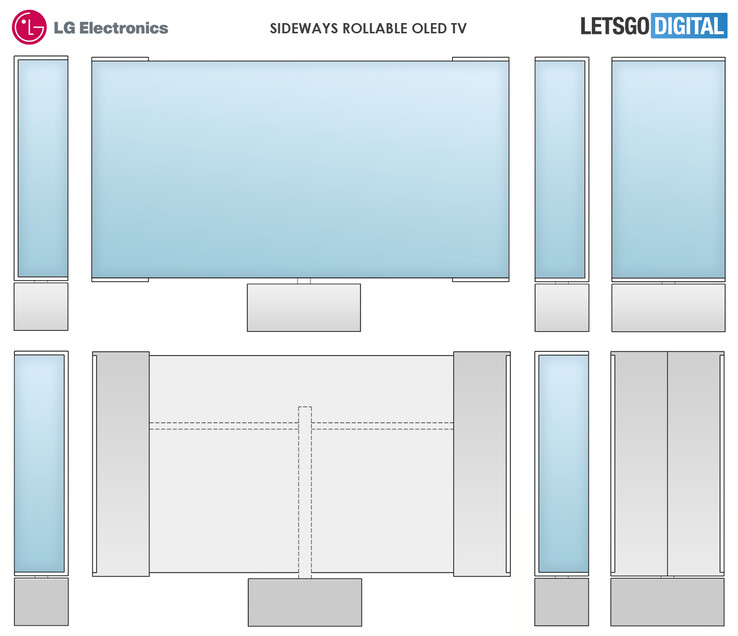 El nuevo tipo de televisor enrollable de LG en forma de render. (Fuente: OMPI vía LetsGoDigital)