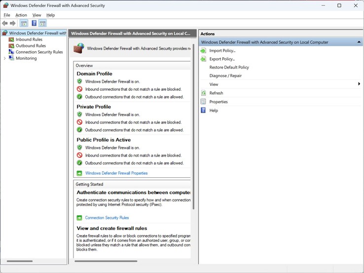 Firewall de Windows Defender con seguridad avanzada
