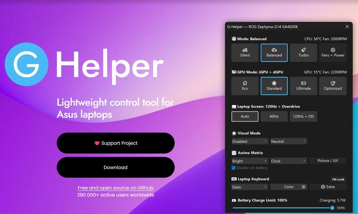 La página web de G-Helper (Fuente de la imagen: Captura de pantalla, g-helper.com)