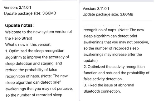 Las notas de la versión 3.11.0.1 del firmware para el Amazfit Helio Strap