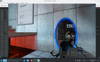 Captura de pantalla de Portal con aprox. 60 FPS en una máquina virtual (Imagen: Asahi Blog).