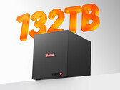 El ME Pro 370 de cuatro bahías tiene un precio inicial de unos 634 dólares en China. En la imagen: una fotografía promocional del NAS en la que se destaca su capacidad de almacenamiento de 132 TB.