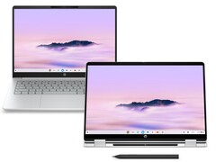 El HP Chromebook Plus 14 y el HP Chromebook Plus x360 14 en color Glacier Silver. (Fuente de la imagen: HP)