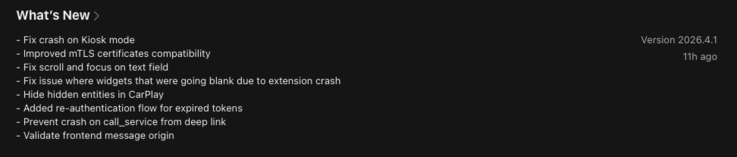 Las notas de la versión 2026.4.1 de la aplicación Asistente Doméstico