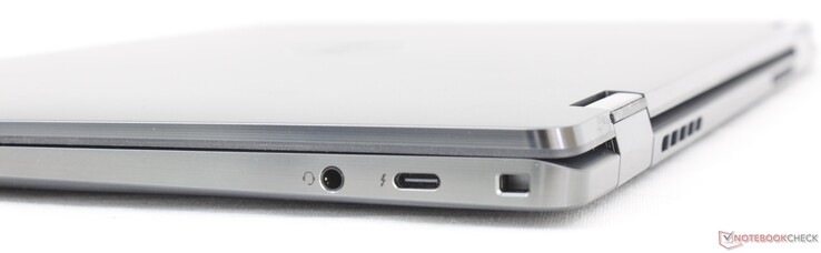 Derecha: auriculares de 3,5 mm, USB-C 3.2 con Thunderbolt 4 + Power Delivery + DisplayPort, Wedge lock
