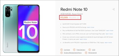 Redmi Note 10 precio actual. (Fuente de la imagen: Xiaomi)