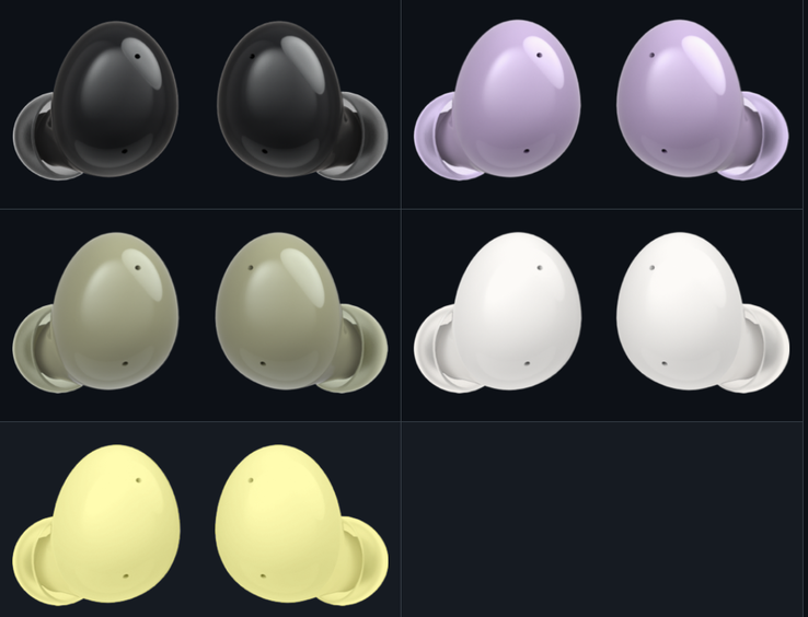 Toda la supuesta gama de colores de Galaxy Buds2. (Fuente: GitHub)