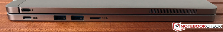 izquierda: USB-C con Thunderbolt 3, ventilación (tablet), USB-C 3.1 con Alimentación, 2x USB-A 3.0, microSD (teclado)