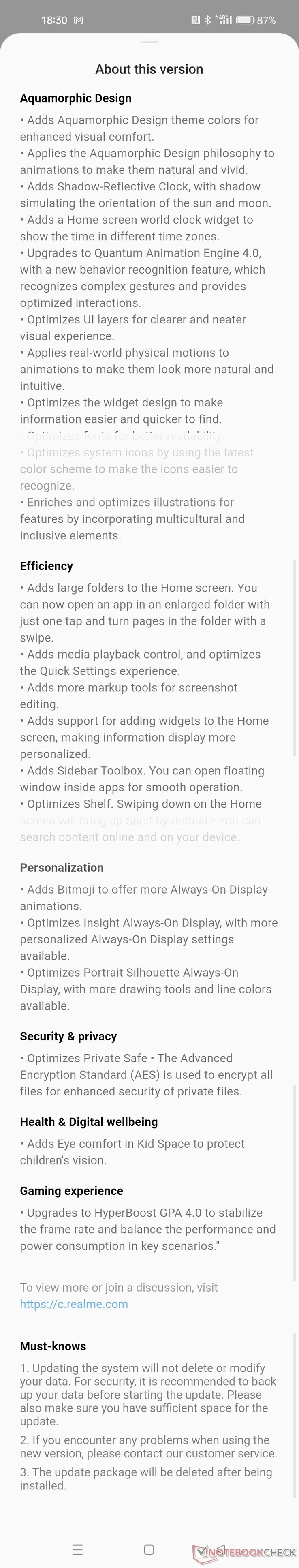 realme UI 4.0 RMX3393_11_C.05 cambios (Fuente: Propia)