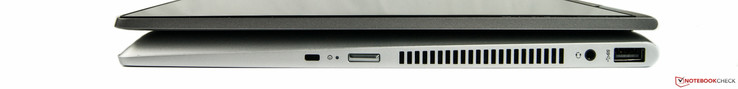 Lado izquierdo: USB-A, conector estéreo combinado, alimentación, bloqueo de seguridad