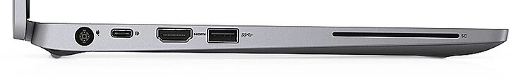 Lado izquierdo: Fuente de alimentación, 1 USB 3.1 Gen 1 Tipo-C, HDMI, 1 USB 3.1 Gen 1 Tipo-A, lector de tarjetas inteligentes