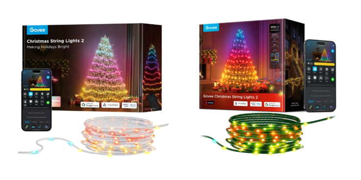 Las versiones antigua (izquierda) y nueva (derecha) de las luces de Navidad de cuerda Govee 2. (Fuente de la imagen: Govee)