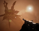 Icarus Steam deal teaser mostrando al protagonista apuntando a un gusano gigante. 