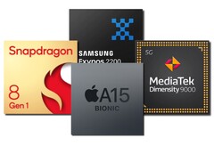 El Samsung Exynos 2200 supuestamente está luchando para mantenerse al día con la competencia. (Fuente de la imagen: Qualcomm/Samsung/Apple/MediaTek - editado)
