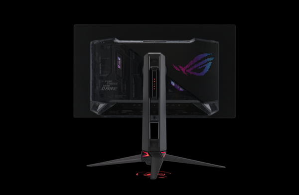 Diseño trasero del ROG Swift OLED PG27AQDPR y soporte preparado para trípode