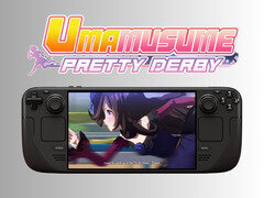 Umamusume: Pretty Derby corriendo en la Steam Deck OLED con el logotipo (Fuente de la imagen: Cygames, Steam con ediciones)
