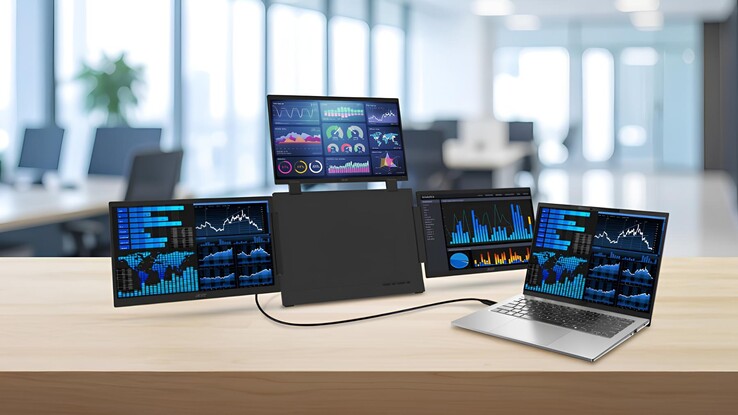 La imagen muestra el monitor portátil Acer PD163Q conectado a un ordenador portátil en modo de extensión de pantalla.