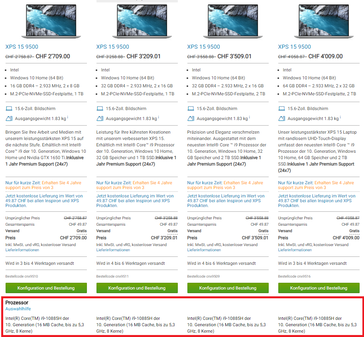 Dell XPS 15 9500 con i9-10885H. (Fuente de la imagen: Dell Suiza)