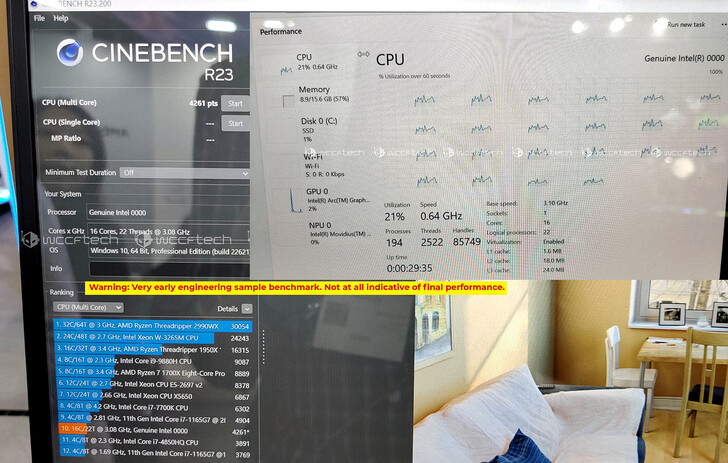 Meteor Lake-U/P/H en Cinebench R23. (Fuente de la imagen: Videocardz vía Wccftech)