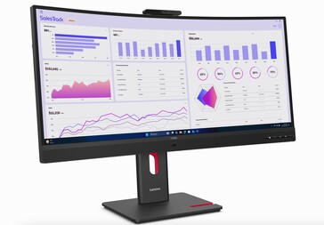 Vista frontal del monitor Lenovo ThinkVision T34WD.