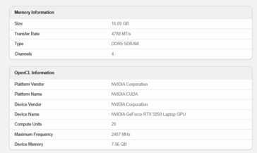 GeForce Especificaciones del portátil RTX 5050 (fuente de la imagen: Geekbench)