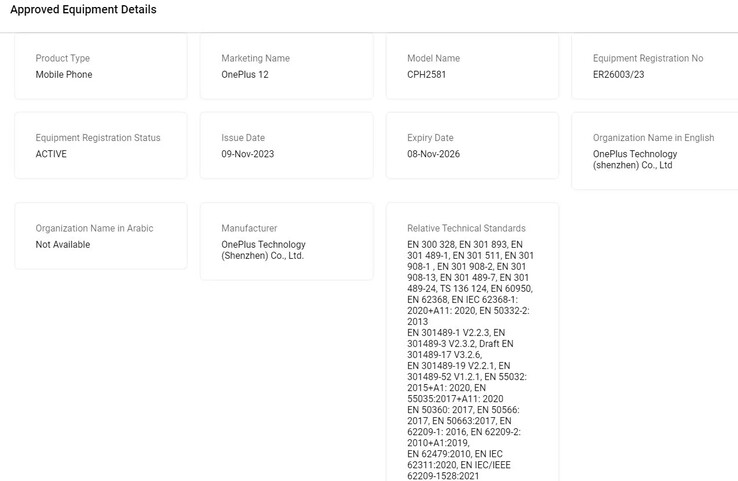 El OnePlus 12 aparece en la base de datos de TDRA. (Fuente: TDRA vía MySmartPrice)