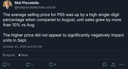 Ventas de la consola PS5 de Circana para septiembre de 2025 (Fuente de la imagen: cuenta de Bluesky de Mat Piscatella)