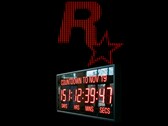 Logotipo de Rockstar Games con un reloj en cuenta atrás para la fecha de lanzamiento de GTA 6