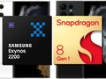 El Samsung Exynos 2200 y el Snapdragon 8 Gen 1 parecen estar igualados en el rendimiento de la CPU en Geekbench. (Fuente de la imagen: Samsung/Qualcomm/@Ishanagarwal - editado)