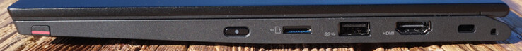 A la derecha: ThinkPad Pen Pro, botón de encendido, microSD, USB-A (10 Gbps), HDMI 2.0, bloqueo Kensington