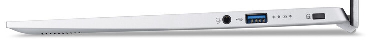 Lado derecho: toma de audio, puerto USB 3.2 Gen 1 (Tipo-A), ranura de seguridad Kensington