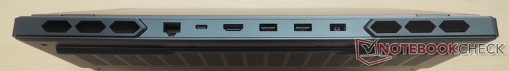 Trasera: LAN RJ-45, USB 3.2 Gen2 Tipo-C (incl. DisplayPort 1.4 y 140 W Power Delivery), HDMI 2.1, 2x USB 3.2 Gen1 Tipo-A, entrada de CC