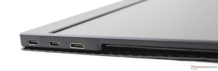 Derecha: 2x USB-C (alimentación, pantalla táctil, señal a/v), mini HDMI