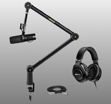 Paquete con brazo, cable XLR y auriculares (Fuente de la imagen: Shure)