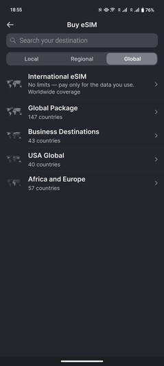 Como alternativa, Yesim también ofrece paquetes de datos clásicos. Global...