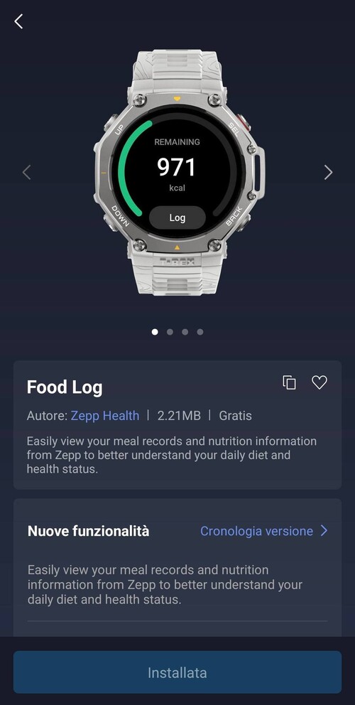 Una captura de pantalla de la nueva aplicación Amazfit Food Log Mini. (Fuente de la imagen: Matteo Calori vía Amazfit Official Outdoor Community Facebook Group)
