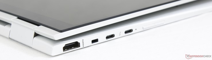 derecha: control de volumen, 2x USB tipo C + Thunderbolt 3, DriveLock, HDMI 1.4