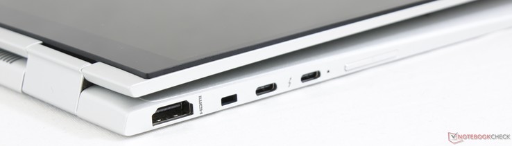 derecha: control de volumen, 2x USB tipo C + Thunderbolt 3, DriveLock, HDMI 1.4
