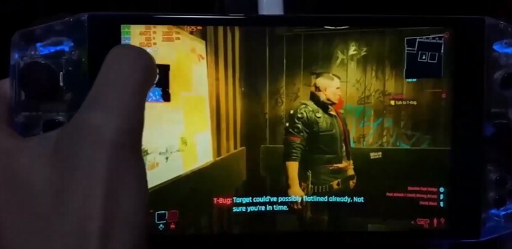 Cyberpunk 2077 en una computadora de mano. (Fuente de la imagen: AYA NEO)