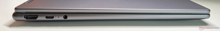 Izquierda: HDMI 1.4b, USB-C 4.0 con Thunderbolt 4 (40 Gbit/s, DisplayPort 2.1, Power Delivery 3.0), audio de 3,5 mm
